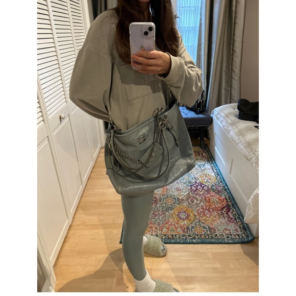 Vintage Coach XL light blue purse with mini wallet charm - Picture 6 of 6